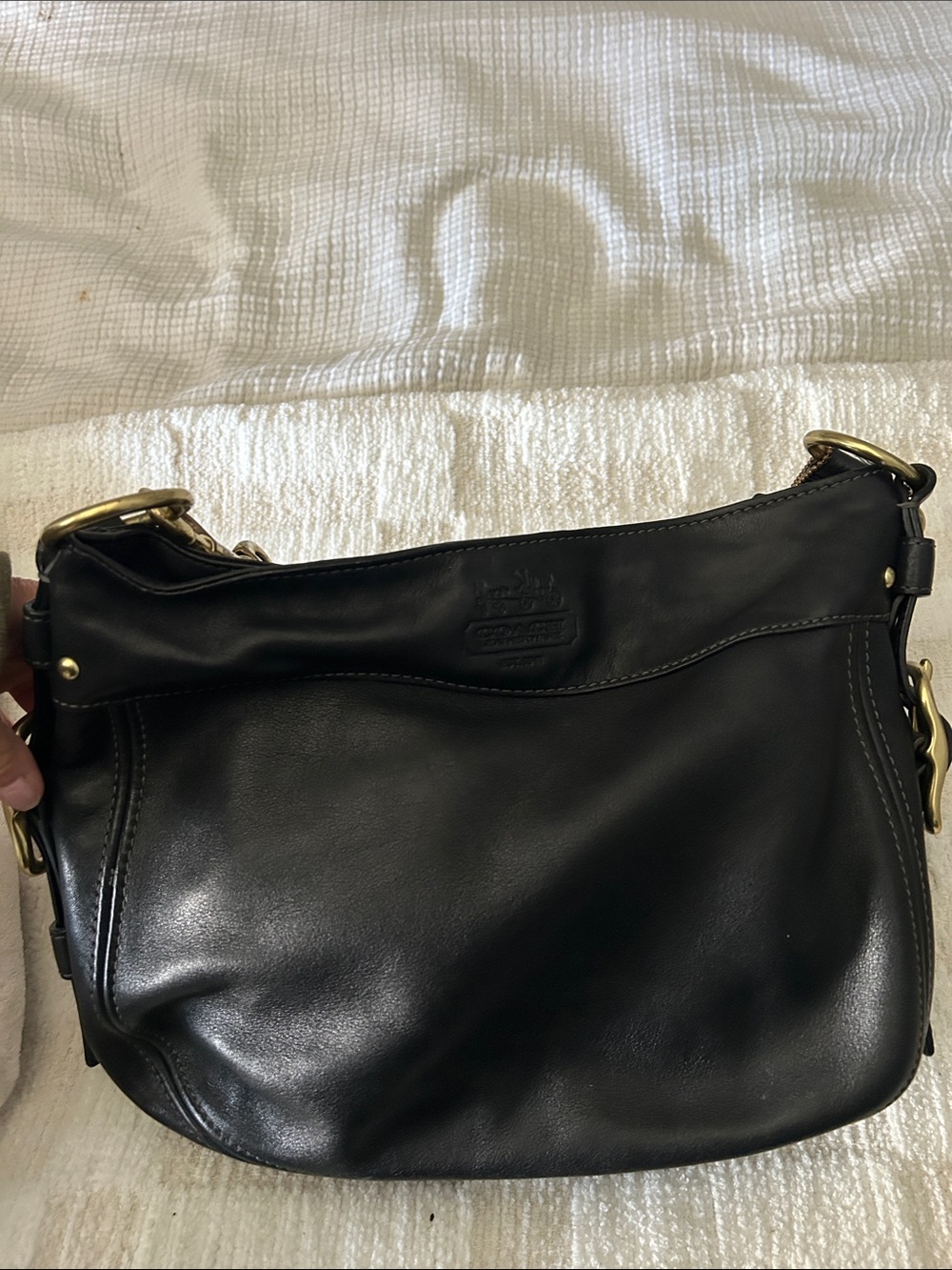 Coach Black Leather Shoulder Hobo with Brass Hardware